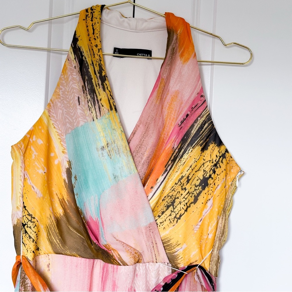 Chetta B Halter Tie Front Maxi Dress in Pink and Orange - Picture 7 of 15